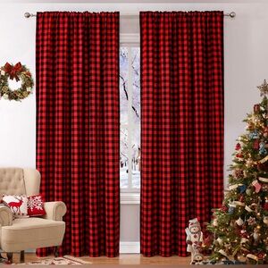 Checkered Red and Black Plaid Curtains, 52" wide x 72" long, 2 Panels